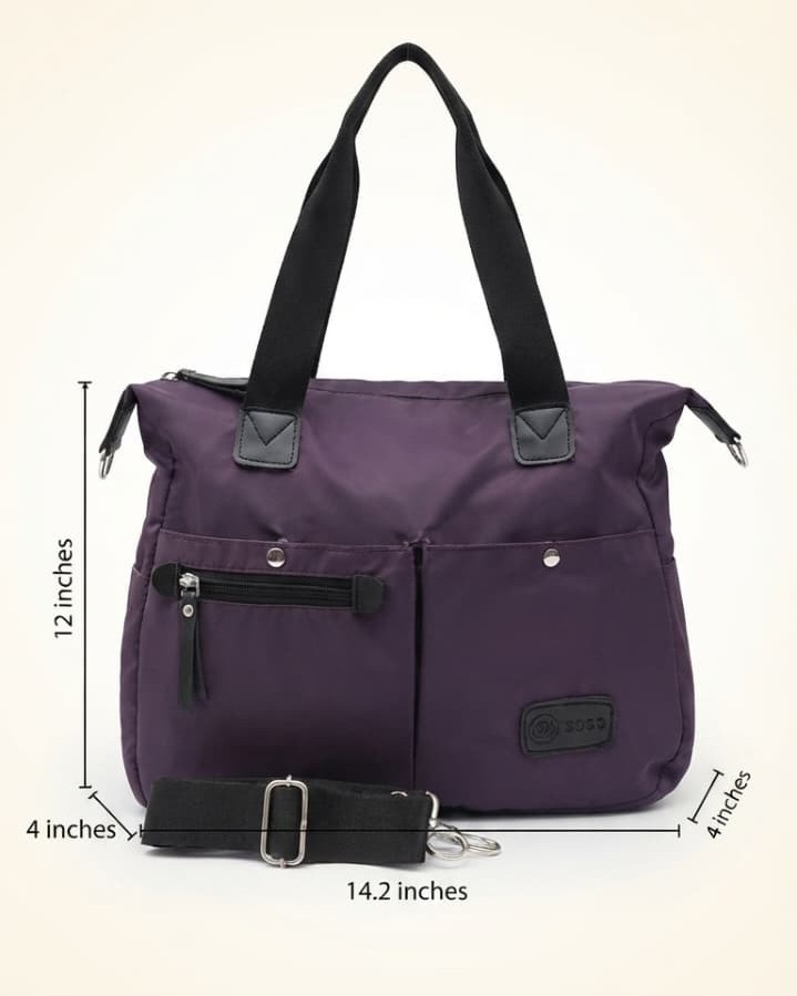 BoBo Bag Premium Waterproof Satin-Finish Utility Tote | High-End Trendy English Purple Shoulder Bag for Office, College & Travel
