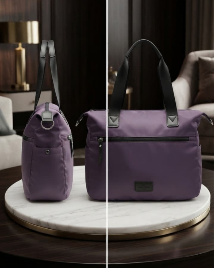 BoBo Bag Premium Waterproof Satin-Finish Utility Tote | High-End Trendy English Purple Shoulder Bag for Office, College & Travel