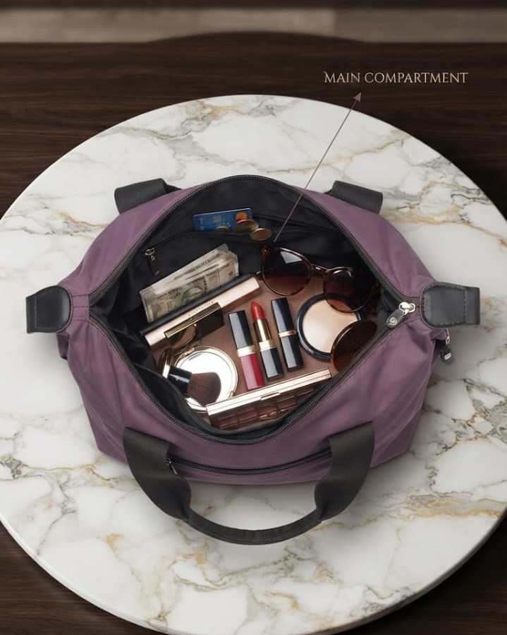 BoBo Bag Premium Waterproof Satin-Finish Utility Tote | High-End Trendy English Purple Shoulder Bag for Office, College & Travel