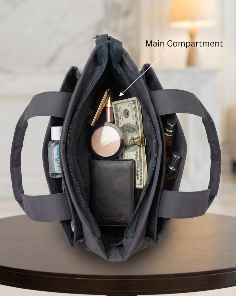 Agnes Premium Waterproof Satin-Finish Utility Tote Bag | High-End Trendy 3-Zip Shoulder Bag for Travel, Office & College