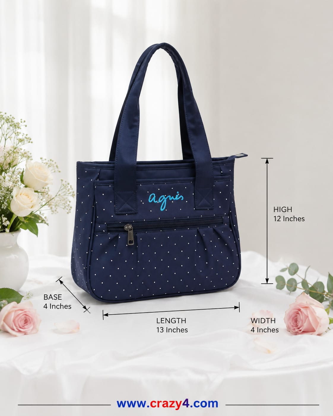 Agnes Premium Waterproof Satin-Finish Utility Tote Bag | High-End Trendy 3-Zip Shoulder Bag for Travel, Office & College
