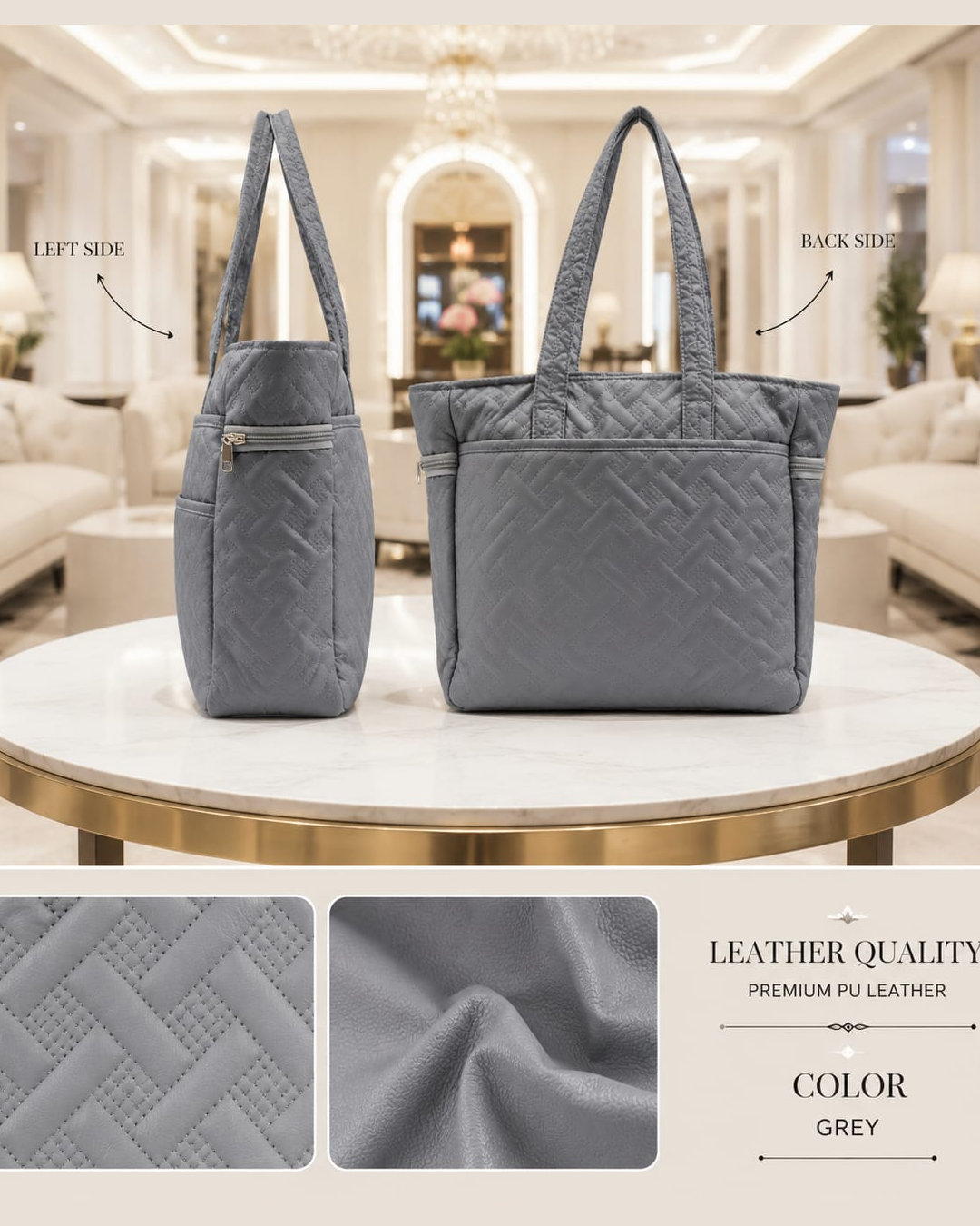 Agnes Premium Waterproof Satin-Finish Multi-Zip Tote Bag | High-End Trendy 5-Zip Utility Bag for Travel, Office & College