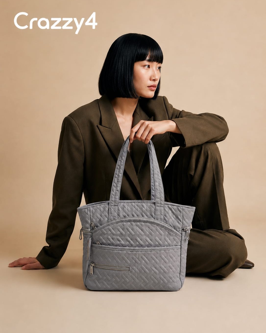 Agnes Premium Waterproof Satin-Finish Multi-Zip Tote Bag | High-End Trendy 5-Zip Utility Bag for Travel, Office & College