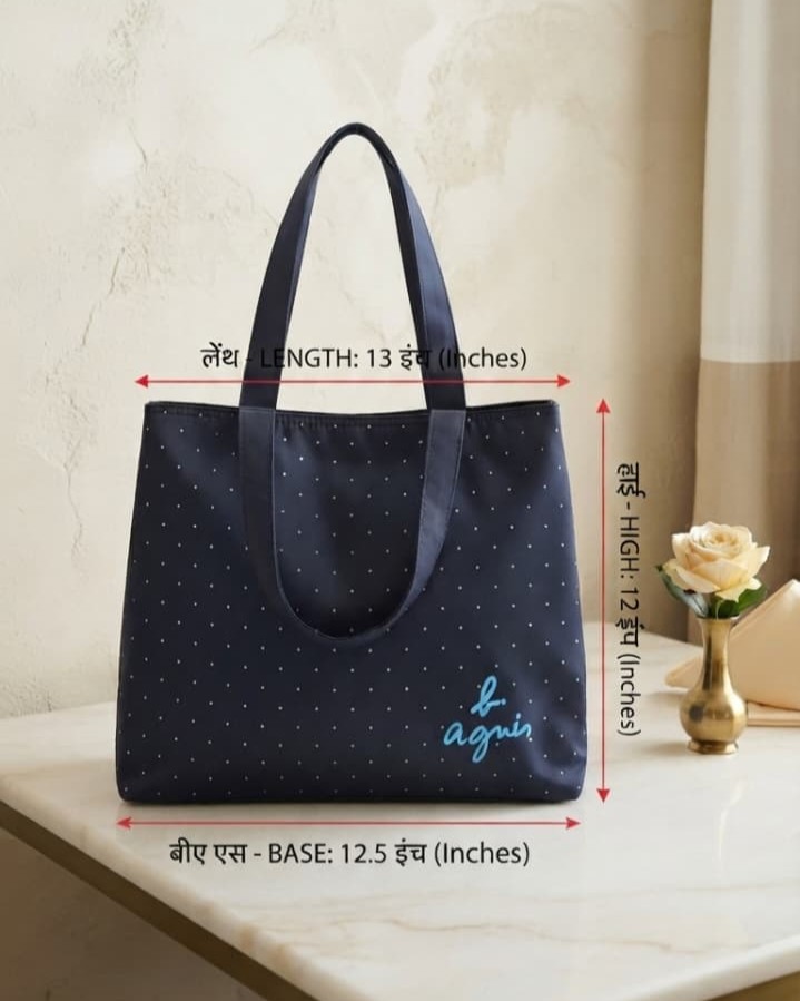 Agnes Premium Waterproof Satin-Finish Utility Tote Bag | High-End Trendy Navy & Black Shoulder Bag for Travel, Office & College