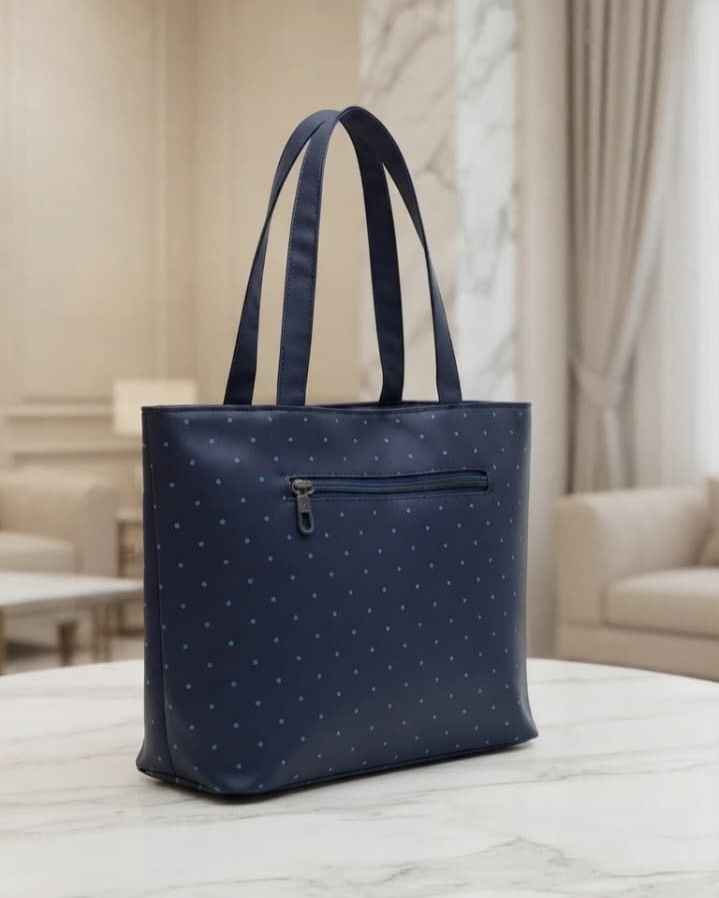 Agnes Premium Waterproof Satin-Finish Utility Tote Bag | High-End Trendy Navy & Black Shoulder Bag for Travel, Office & College