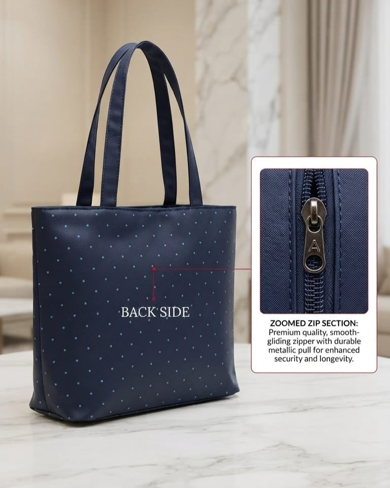 Agnes Premium Waterproof Satin-Finish Utility Tote Bag | High-End Trendy Navy & Black Shoulder Bag for Travel, Office & College