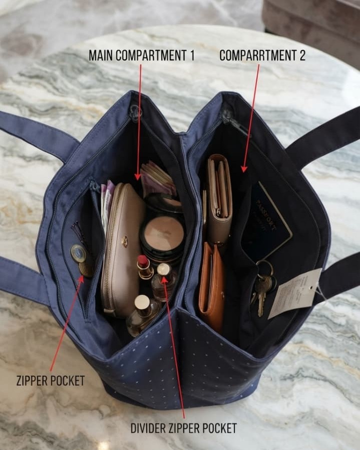 Agnes Premium Waterproof Satin-Finish Utility Tote Bag | High-End Trendy Navy & Black Shoulder Bag for Travel, Office & College