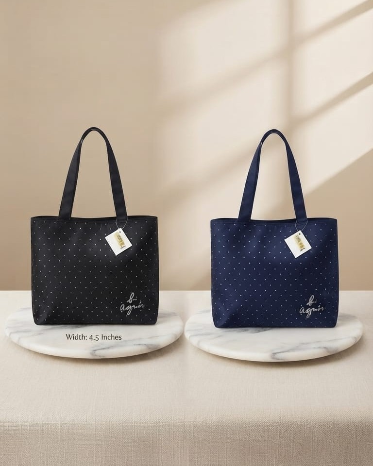 Agnes Premium Waterproof Satin-Finish Utility Tote Bag | High-End Trendy Navy & Black Shoulder Bag for Travel, Office & College