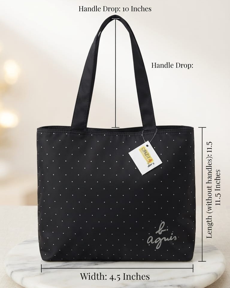 Agnes Premium Waterproof Satin-Finish Utility Tote Bag | High-End Trendy Navy & Black Shoulder Bag for Travel, Office & College