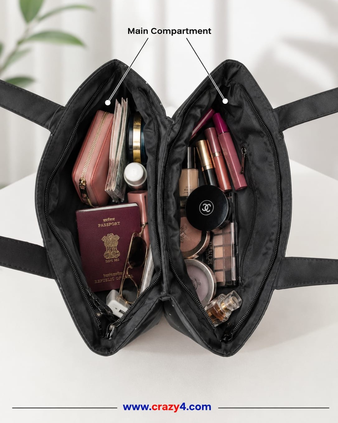 Agnes Premium Waterproof Satin-Finish Utility Tote Bag | High-End Trendy Navy & Black Shoulder Bag for Travel, Office & College