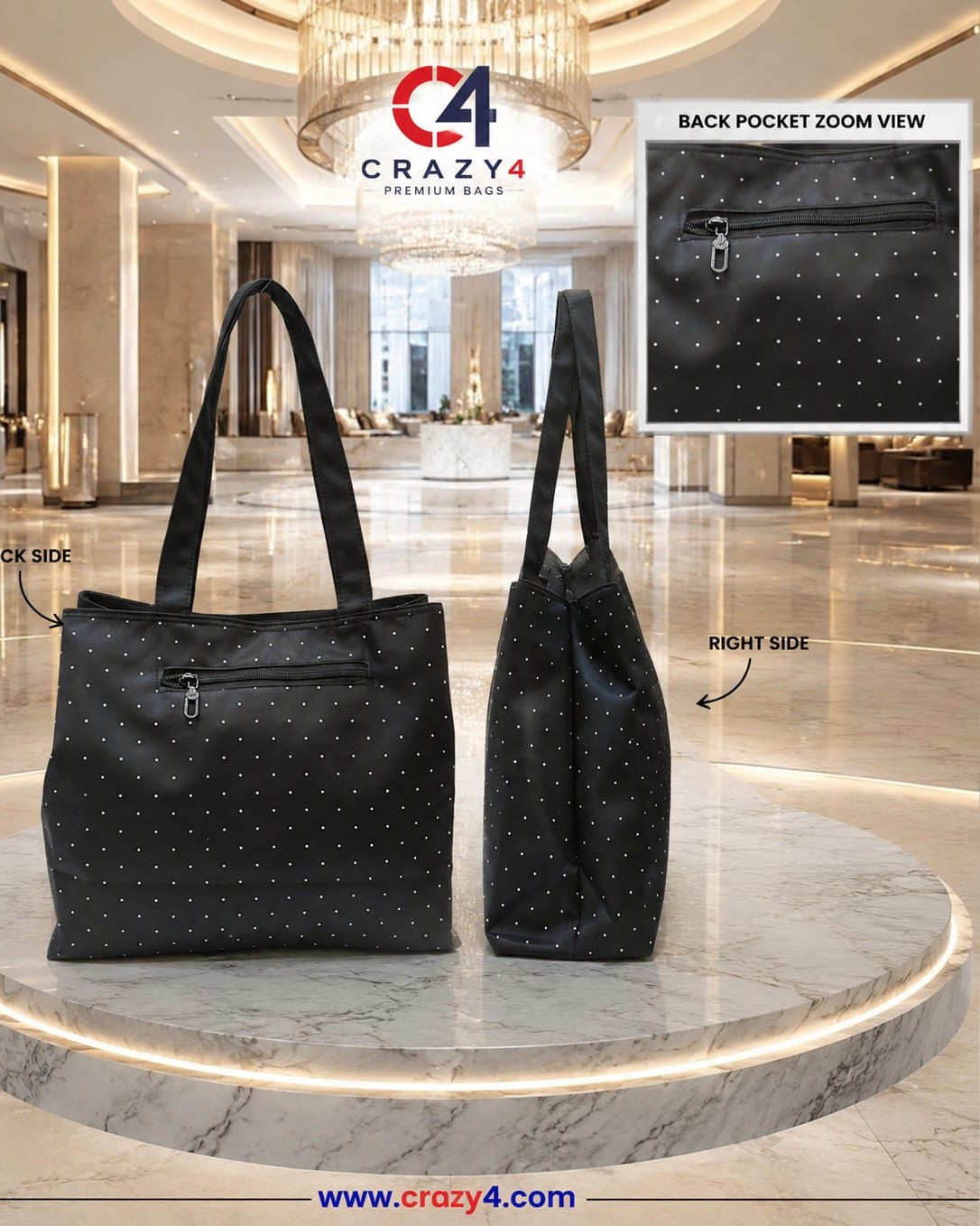 Agnes Premium Waterproof Satin-Finish Utility Tote Bag | High-End Trendy Navy & Black Shoulder Bag for Travel, Office & College