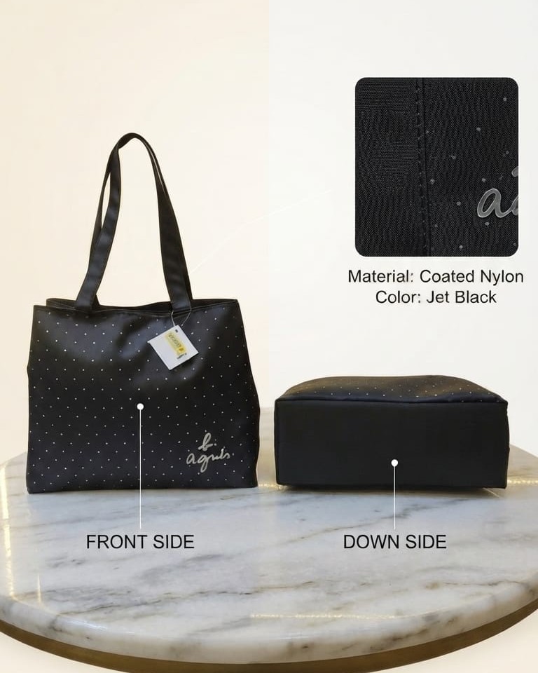 Agnes Premium Waterproof Satin-Finish Utility Tote Bag | High-End Trendy Navy & Black Shoulder Bag for Travel, Office & College