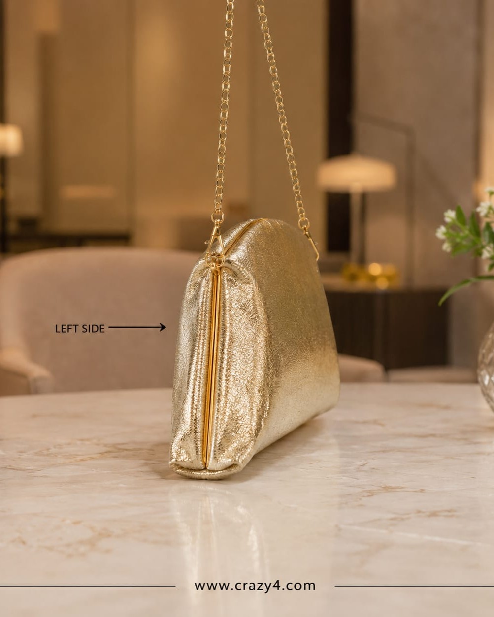 Imported Soft Shine Golden PU Leather Sling Bag | Elegant Designer Evening Clutch & Partywear Hand Kit for Women