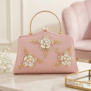 EDONE Premium Metallic Frame Lock Evening Clutch Bag in Baby Pink with Long Chain | Designer Partywear Purse for Women