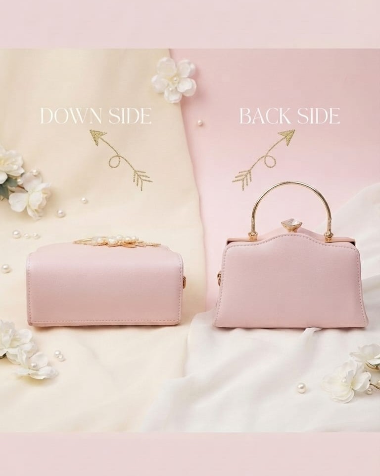 EDONE Premium Metallic Frame Lock Evening Clutch Bag in Baby Pink with Long Chain | Designer Partywear Purse for Women