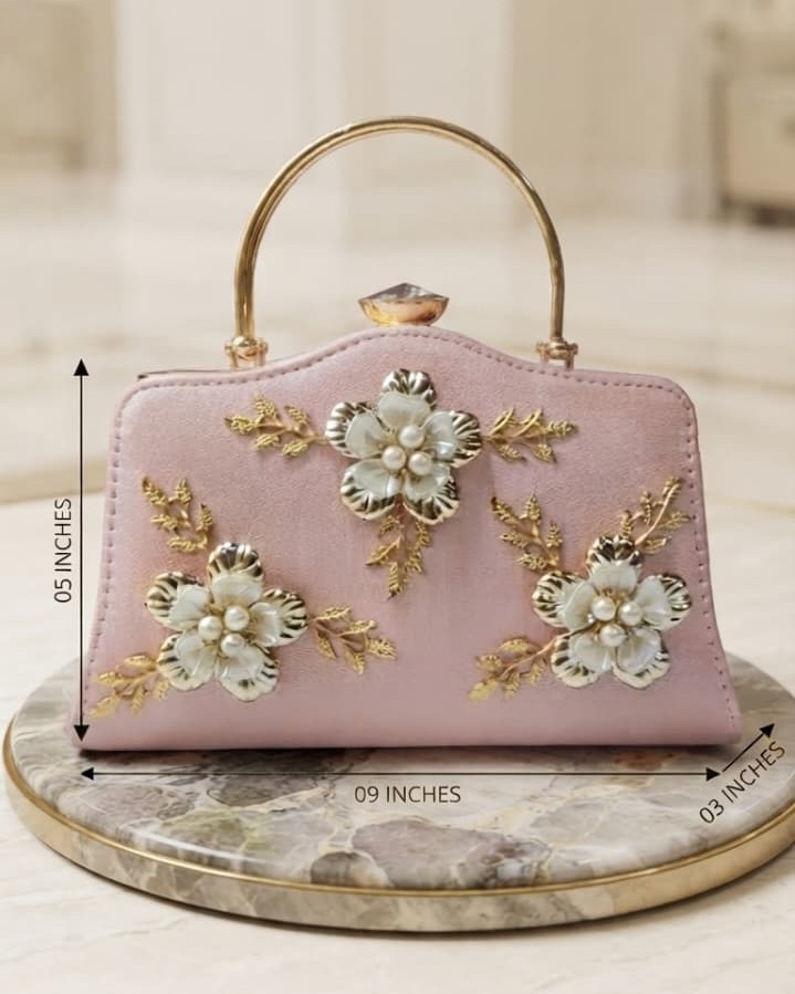 EDONE Premium Metallic Frame Lock Evening Clutch Bag in Baby Pink with Long Chain | Designer Partywear Purse for Women