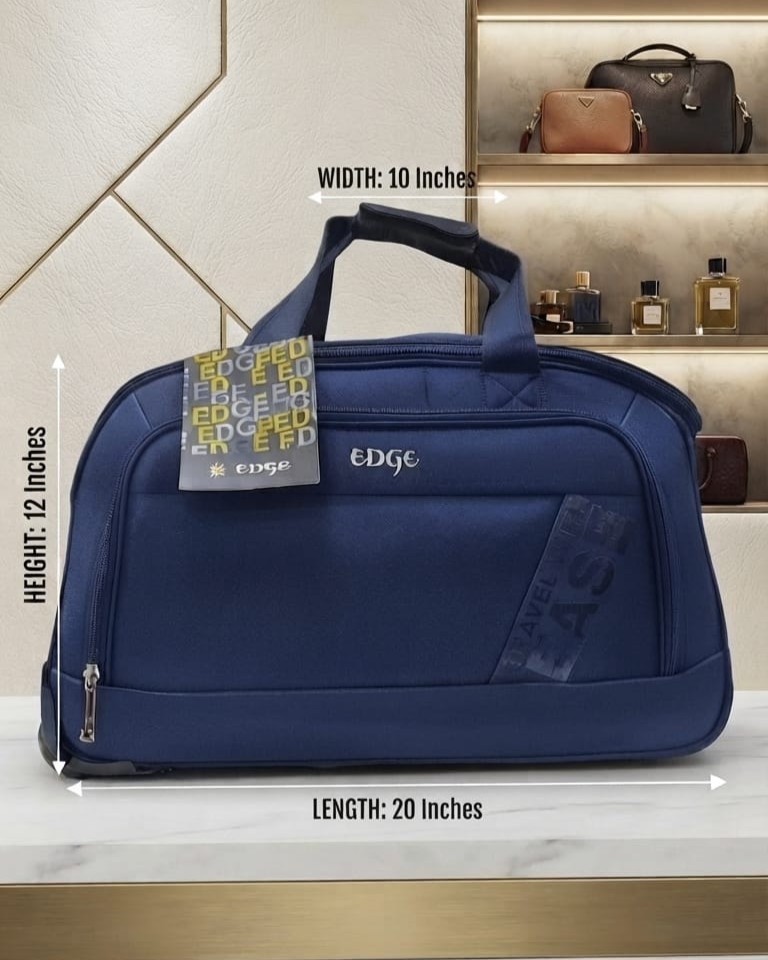 EDGE Nylon Weave Travel Pro Wheelie Duffle Bag in Black & Blue | Premium Lightweight Luggage Trolley Bag for Men & Women