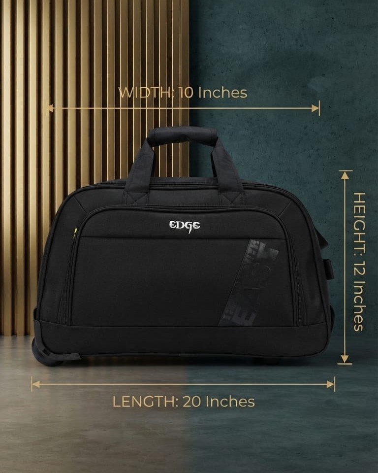 EDGE Nylon Weave Travel Pro Wheelie Duffle Bag in Black & Blue | Premium Lightweight Luggage Trolley Bag for Men & Women