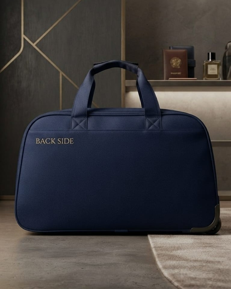 EDGE Nylon Weave Travel Pro Wheelie Duffle Bag in Black & Blue | Premium Lightweight Luggage Trolley Bag for Men & Women