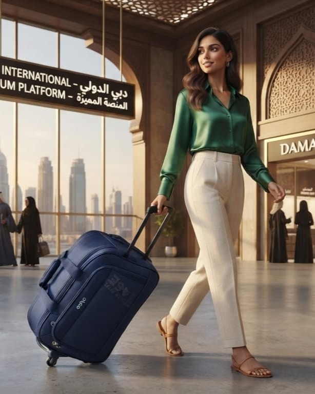 EDGE Nylon Weave Travel Pro Wheelie Duffle Bag in Black & Blue | Premium Lightweight Luggage Trolley Bag for Men & Women