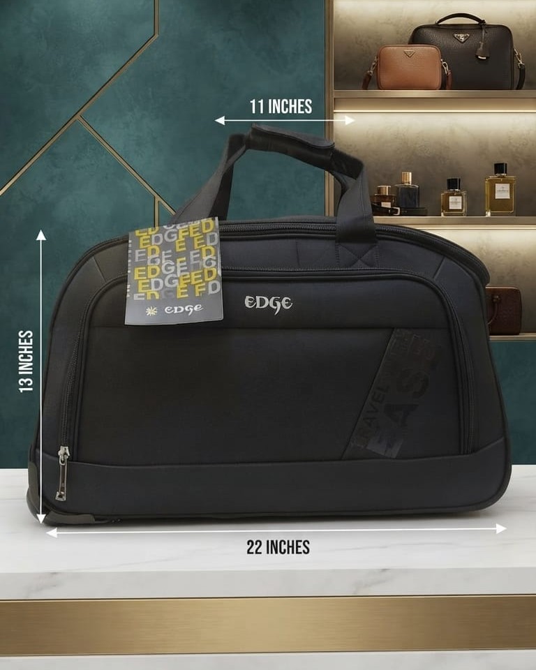 EDGE Nylon Weave Travel Pro Wheelie Duffle Bag in Black & Blue | Premium Lightweight Luggage Trolley Bag for Men & Women