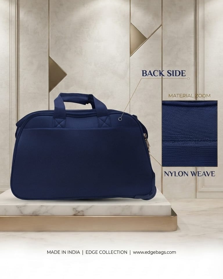 EDGE Nylon Weave Travel Pro Wheelie Duffle Bag in Black & Blue | Premium Lightweight Luggage Trolley Bag for Men & Women