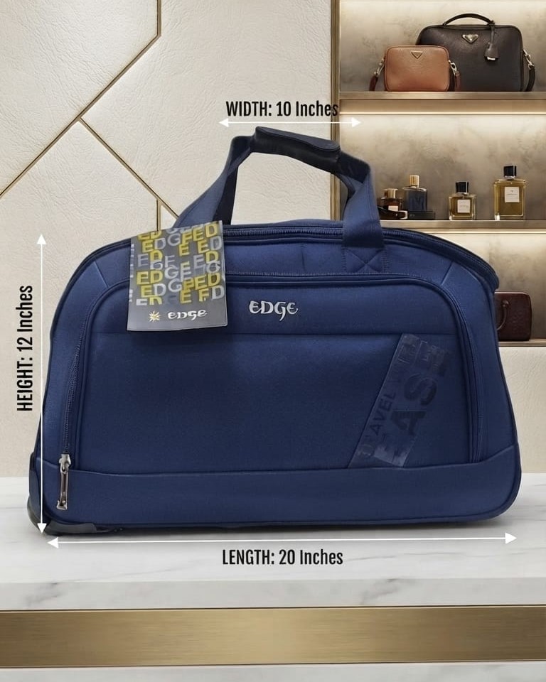 EDGE Nylon Weave Travel Pro Wheelie Duffle Bag in Black & Blue | Premium Lightweight Luggage Trolley Bag for Men & Women