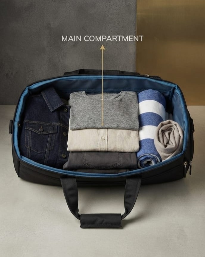 EDGE Nylon Weave Travel Pro Wheelie Duffle Bag in Black & Blue | Premium Lightweight Luggage Trolley Bag for Men & Women