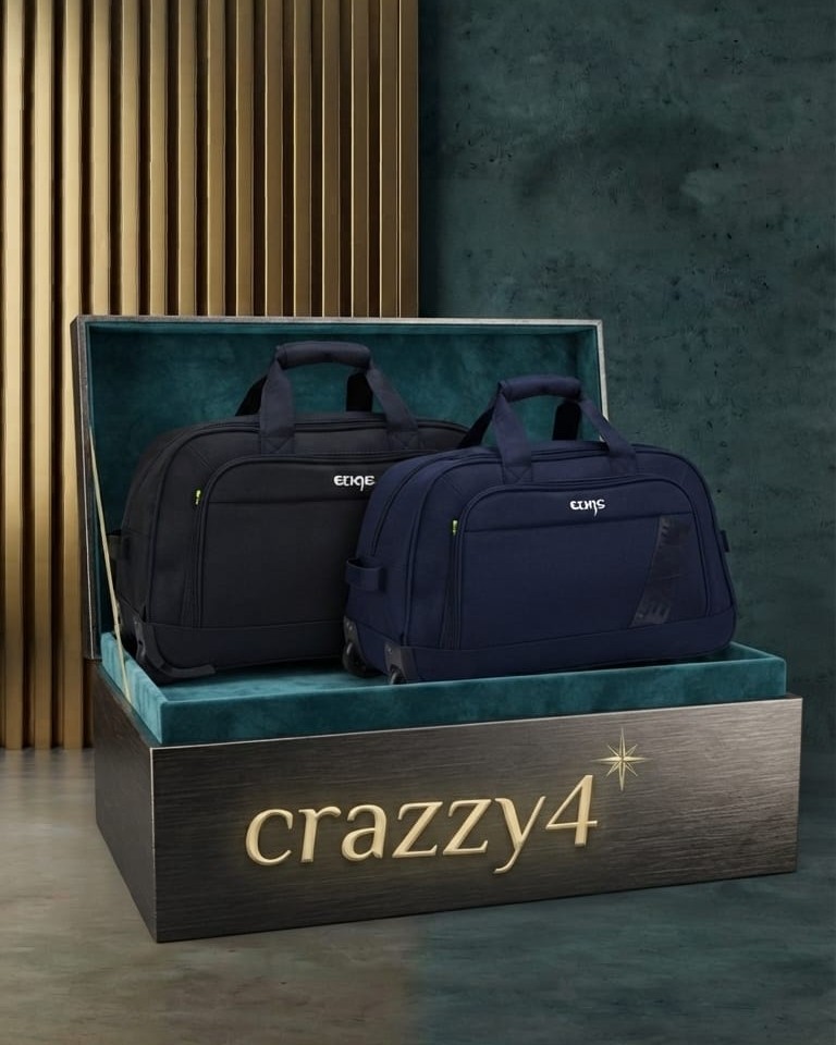 EDGE Nylon Weave Travel Pro Wheelie Duffle Bag in Black & Blue | Premium Lightweight Luggage Trolley Bag for Men & Women