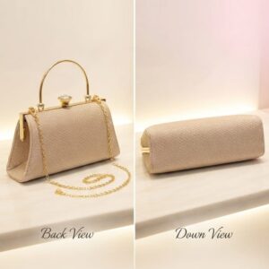 EDONE Metallic Copper Frame Lock Clutch Bag with Handle & Long Chain | Elegant Partywear Evening Handbag for Women