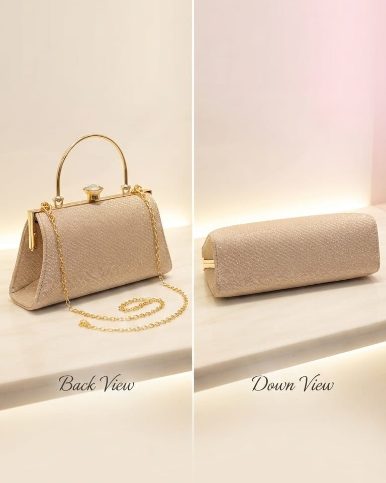 EDONE Metallic Copper Frame Lock Clutch Bag with Handle & Long Chain | Elegant Partywear Evening Handbag for Women