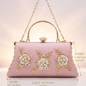 EDONE Premium Metallic Frame Lock Evening Clutch Bag in Baby Pink with Long Chain | Designer Partywear Purse for Women