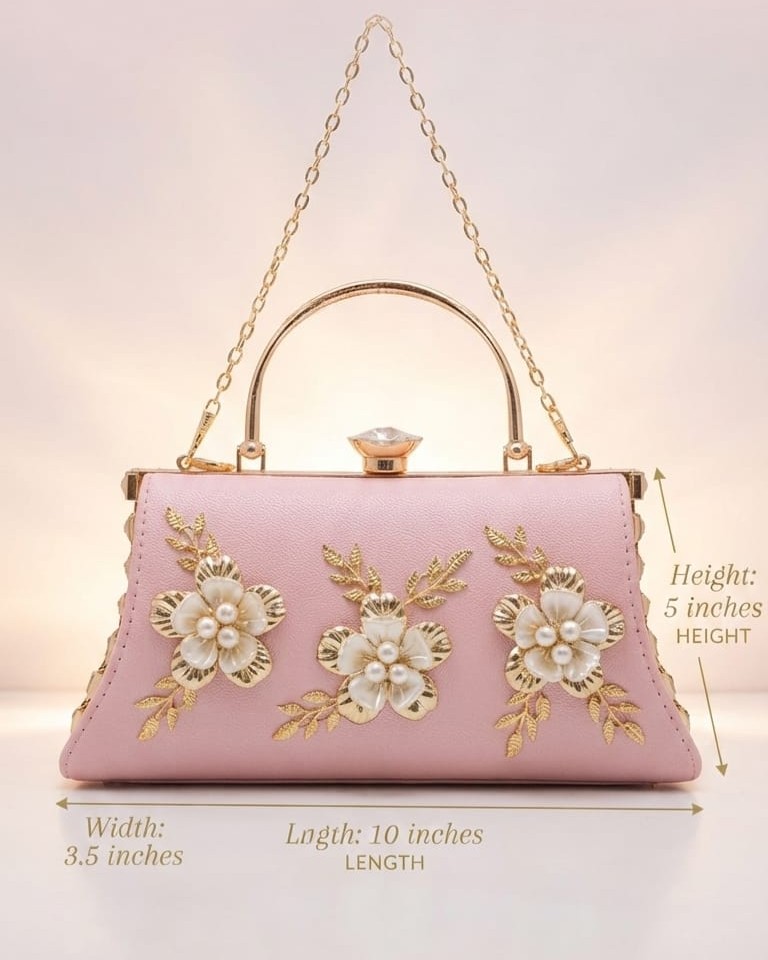 EDONE Premium Metallic Frame Lock Evening Clutch Bag in Baby Pink with Long Chain | Designer Partywear Purse for Women