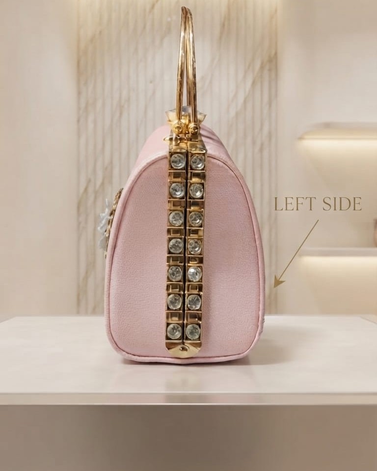 EDONE Premium Metallic Frame Lock Evening Clutch Bag in Baby Pink with Long Chain | Designer Partywear Purse for Women