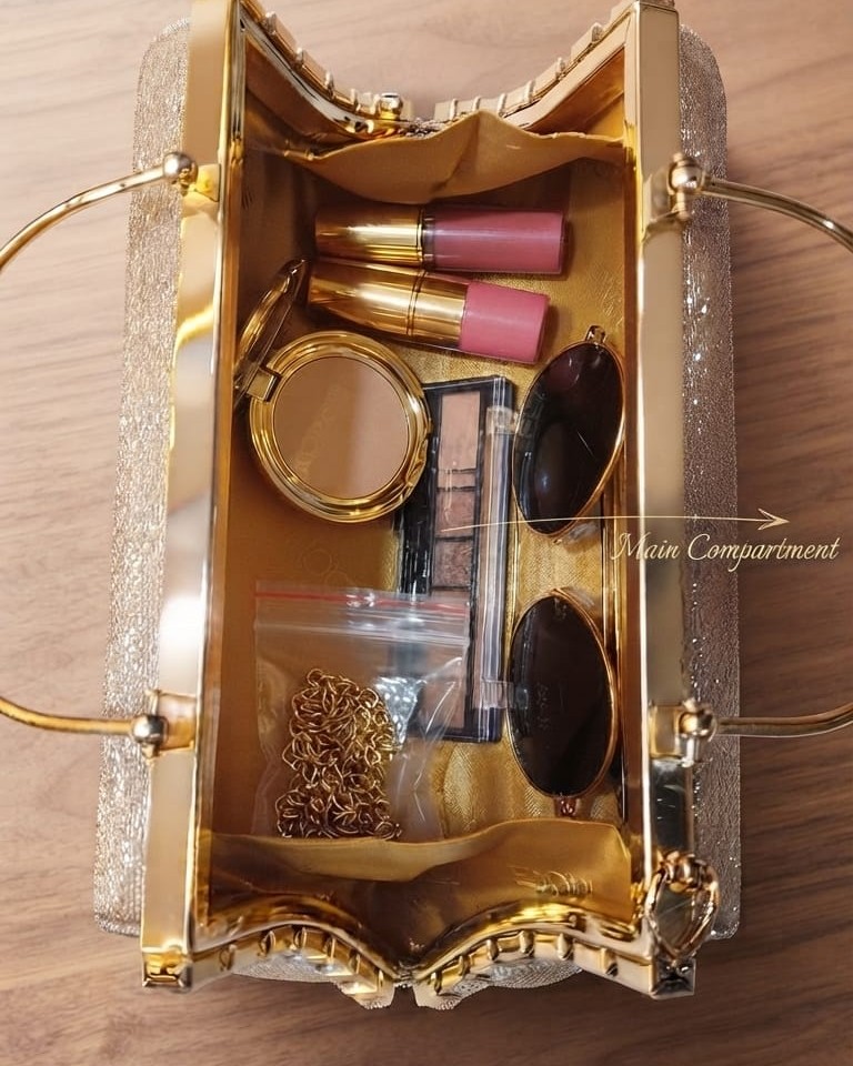 EDONE Metallic Copper Frame Lock Clutch Bag with Handle & Long Chain | Elegant Partywear Evening Handbag for Women
