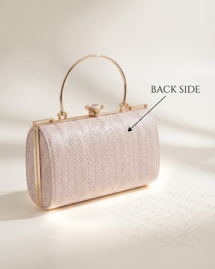 EDONE Premium Metallic Frame Lock Evening Clutch Bag in Baby Pink & Rose Gold with Long Chain | Designer Partywear Purse for Women