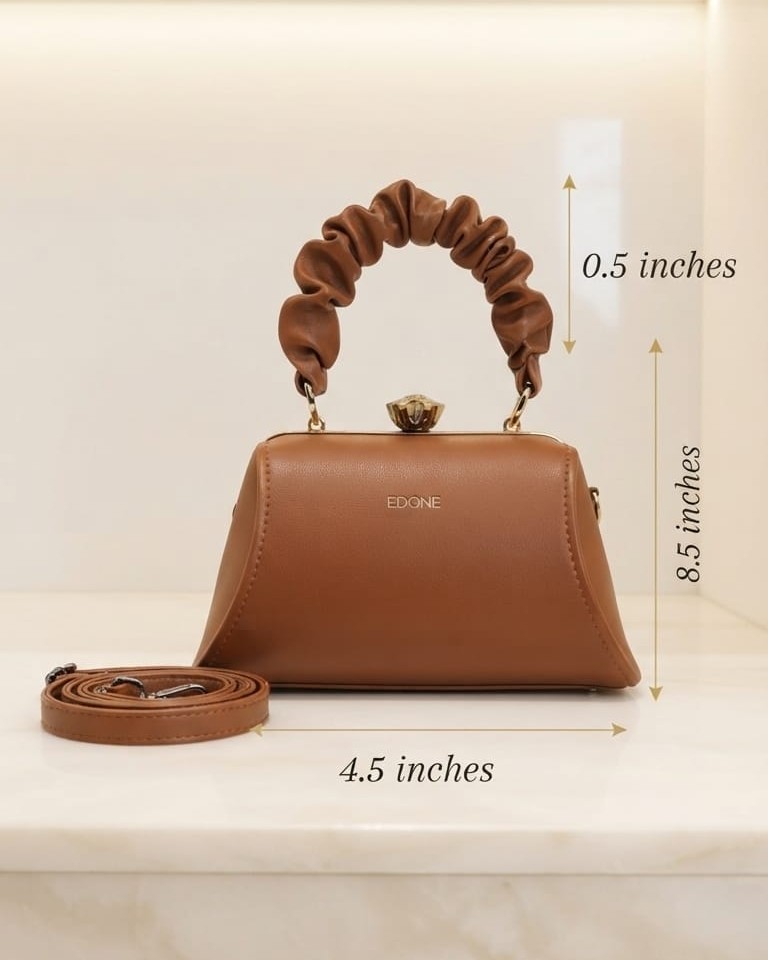 EDONE Premium Metallic Frame Lock Evening Clutch Bag in Baby Pink & Brown with Long Chain | Designer Partywear Purse for Women
