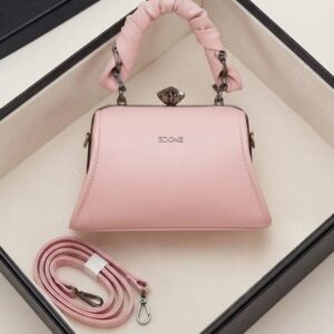 EDONE Premium Metallic Frame Lock Evening Clutch Bag in Baby Pink & Brown with Long Chain | Designer Partywear Purse for Women