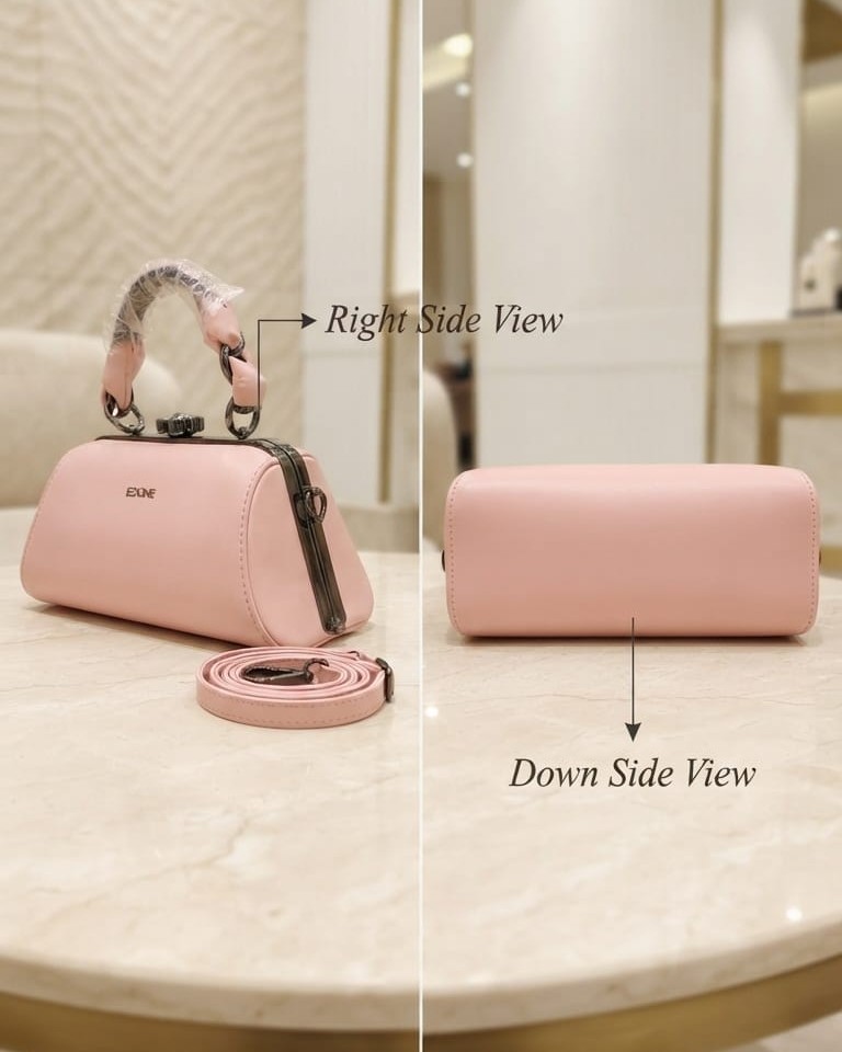 EDONE Premium Metallic Frame Lock Evening Clutch Bag in Baby Pink & Brown with Long Chain | Designer Partywear Purse for Women