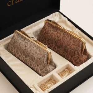 Imported Premium Metallic Frame Lock Evening Clutch Bag in Gold & Brownie Gold with Long Chain | Designer Partywear Purse for Women