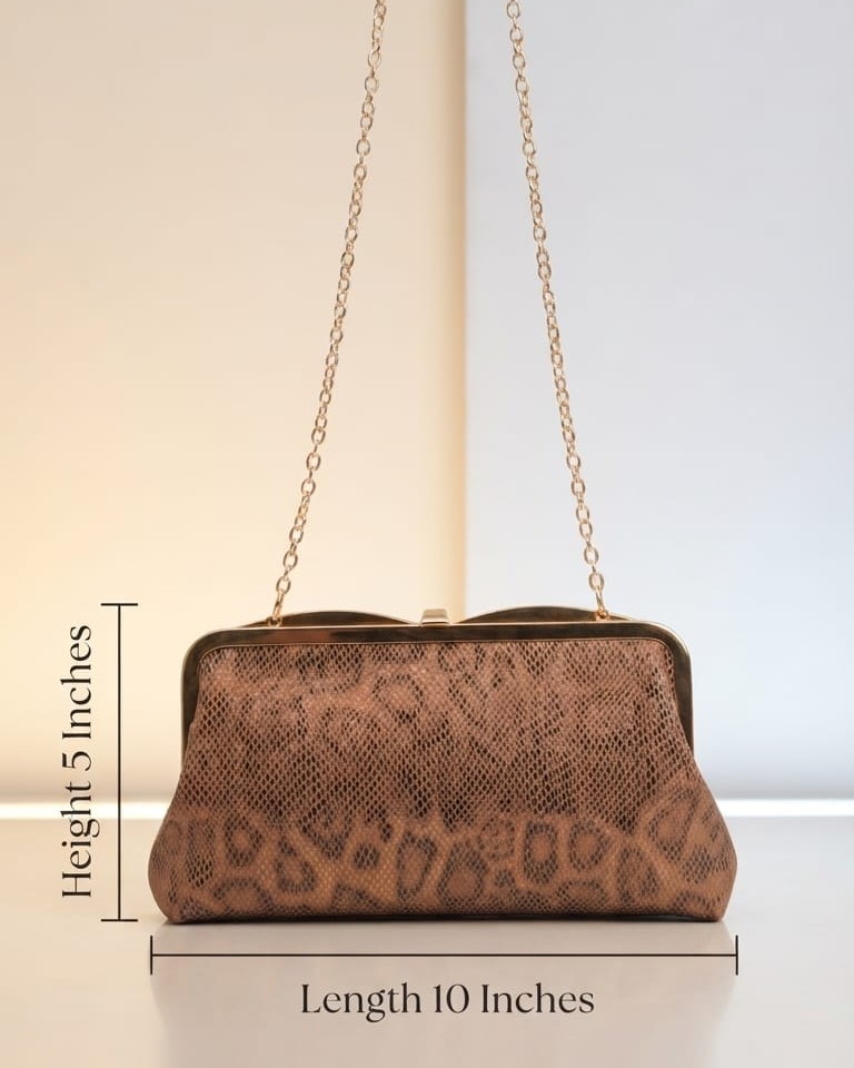 Imported Premium Metallic Frame Lock Evening Clutch Bag in Gold & Brownie Gold with Long Chain | Designer Partywear Purse for Women