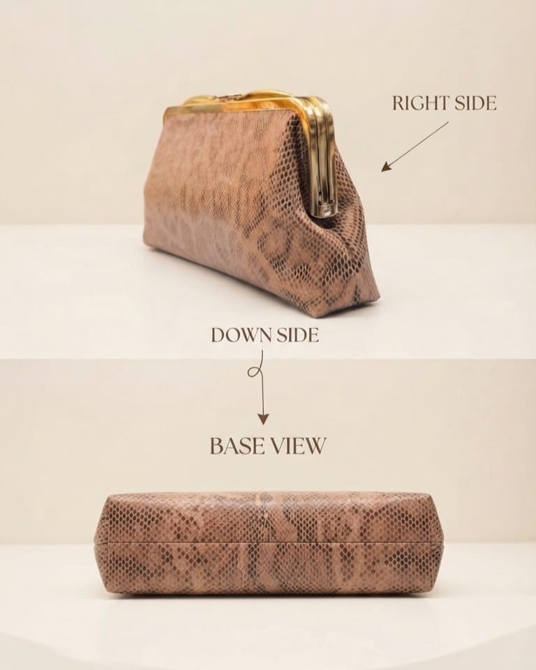 Imported Premium Metallic Frame Lock Evening Clutch Bag in Gold & Brownie Gold with Long Chain | Designer Partywear Purse for Women