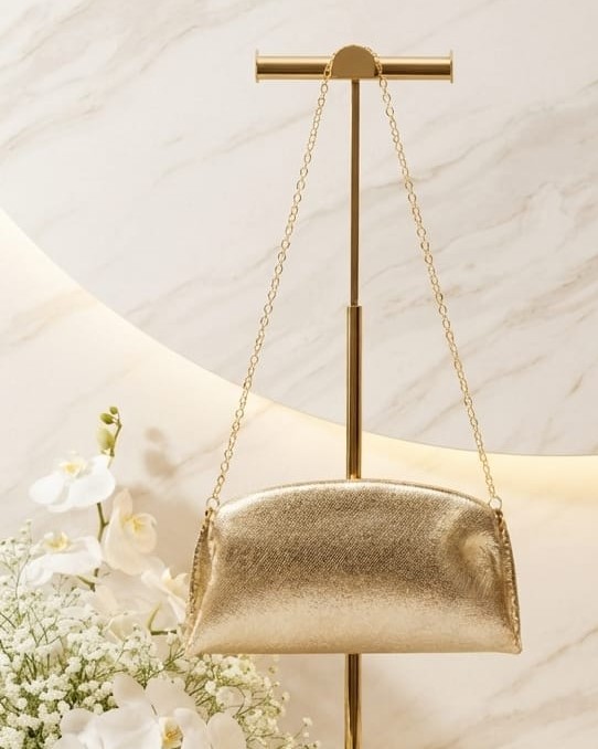 Imported Soft Shine Golden PU Leather Sling Bag | Elegant Designer Evening Clutch & Partywear Hand Kit for Women