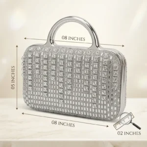 Imported High-Metal Party Look Clutch in Silver | Luxury Functions & Evening Purse with Inside Pocket