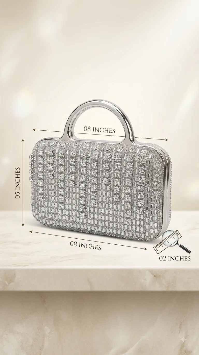 Imported High-Metal Party Look Clutch in Silver | Luxury Functions & Evening Purse with Inside Pocket