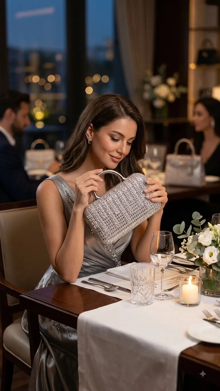 Imported High-Metal Party Look Clutch in Silver | Luxury Functions & Evening Purse with Inside Pocket
