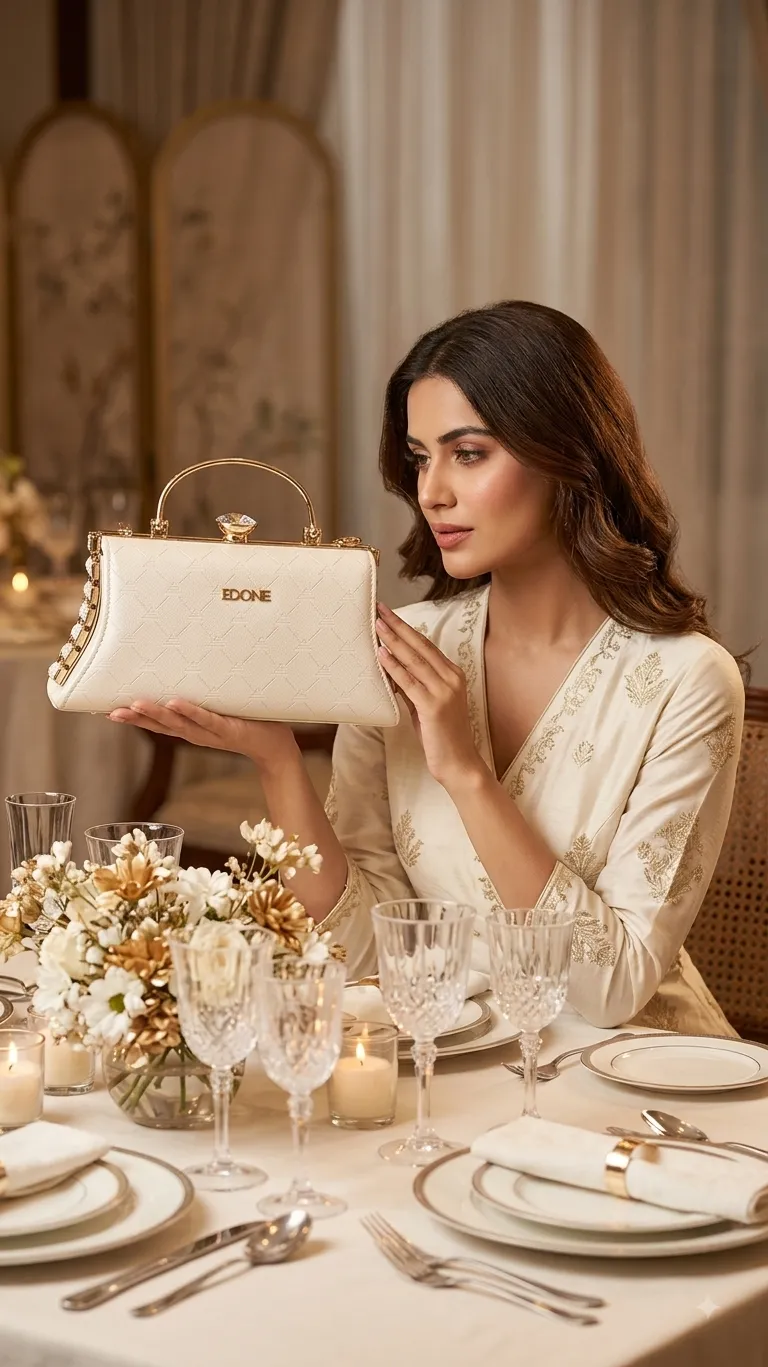 Edone High-Metal Party Look Clutch in Light Gold | Luxury Functions & Evening Purse with Inside Pocket