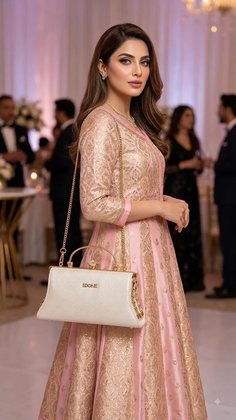 Edone High-Metal Party Look Clutch in Light Gold | Luxury Functions & Evening Purse with Inside Pocket