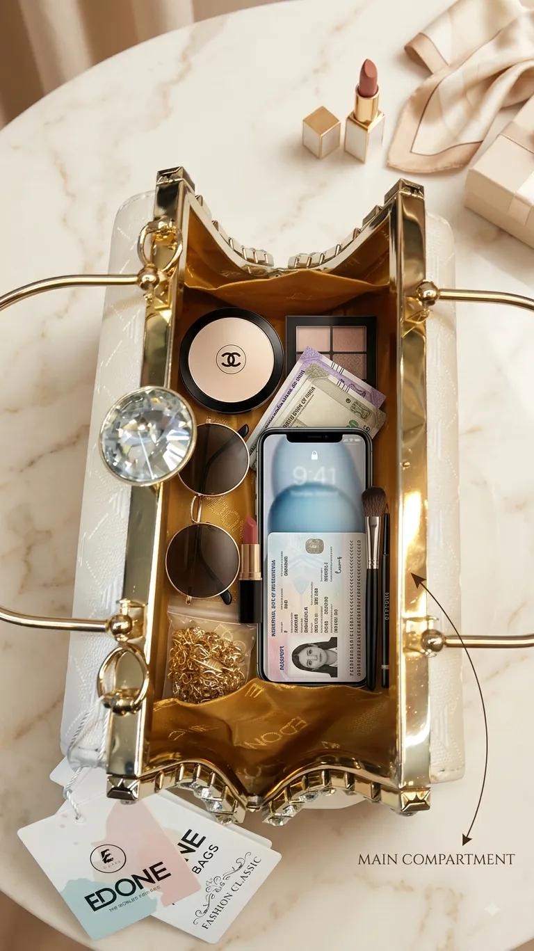 Edone High-Metal Party Look Clutch in Light Gold | Luxury Functions & Evening Purse with Inside Pocket