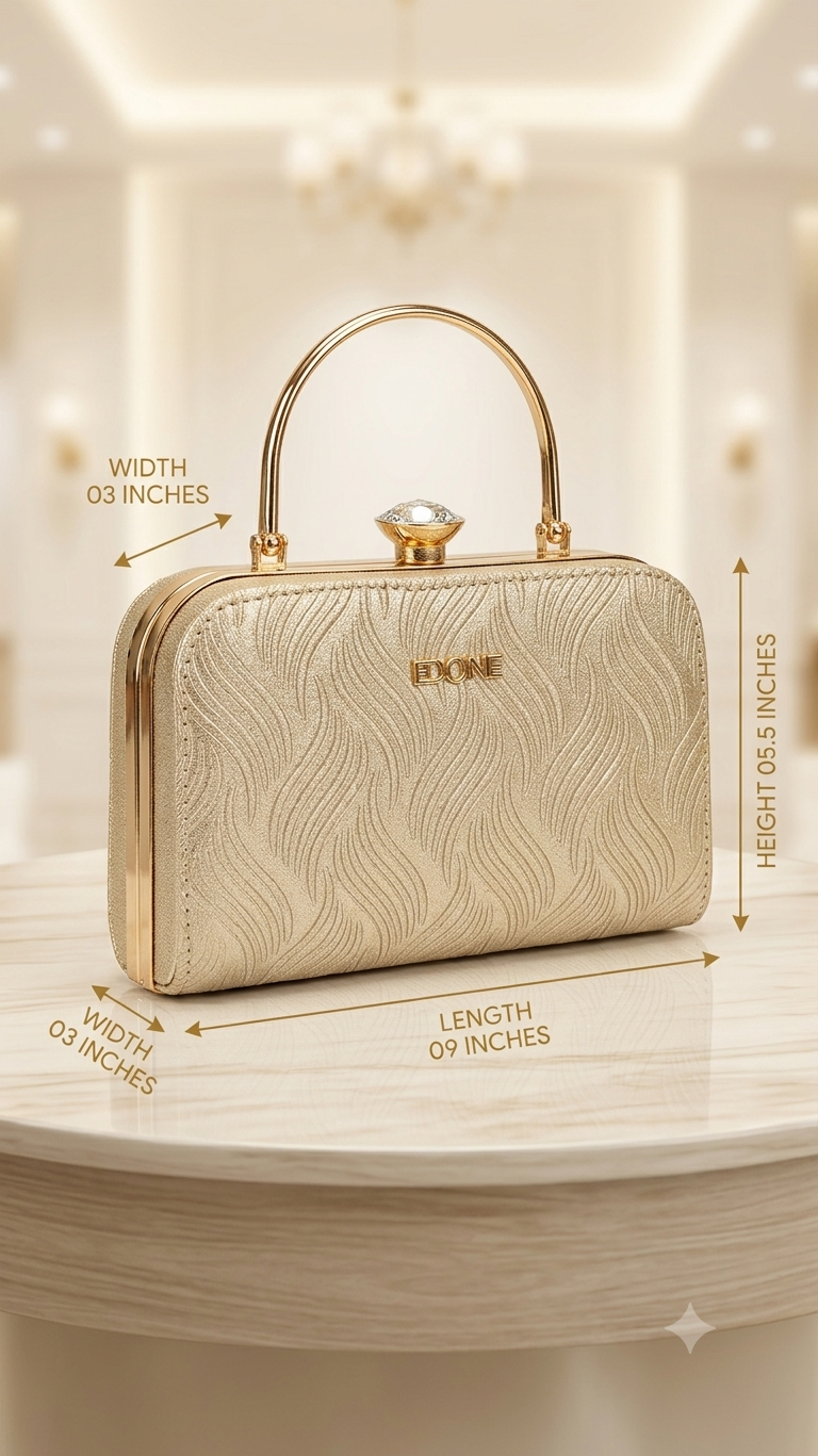 Edone High-Quality Frame Lock Party Clutch in Light Gold | Luxury Evening Purse with Inside Pocket